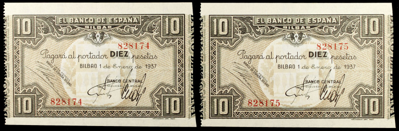 1937. Bilbao. 10 pesetas. (Ed. C38 var) (Ed. 387c). 1 de enero. Pareja correlati...
