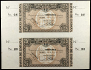 1937. Bilbao. 25 pesetas. (Ed. C39b) (Ed. 388b). 1 de enero. 2 billetes sin cortar con matrices laterales. EBC+.
