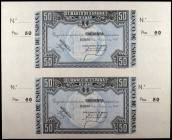 1937. Bilbao. 50 pesetas. (Ed. C40a) (Ed. 389a). 1 de enero. 2 billetes sin cortar y con matrices laterales. EBC+.