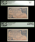 1936. Burgos. 10 pesetas. (Ed. D19) (Ed. 418). 21 de noviembre. Pareja correlativa. Certificados por la PCGS como Choice New 63 (nº 2999922) y Very Ch...