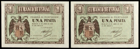 1938. Burgos. 1 peseta. (Ed. D29a) (Ed. 428a). 30 de abril. Pareja correlativa, serie C. S/C-.