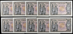 1938. Burgos. 2 pesetas. (Ed. D30a) (Ed. 429a). 30 de abril. 10 billetes correlativos, serie N, alguna esquina rozada. S/C-/S/C.