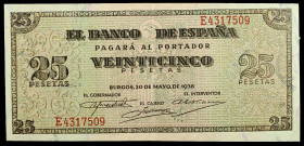1938. Burgos. 25 pesetas. (Ed. D31a) (Ed. 430a). 20 de mayo. Serie E. Ligero doblez con apresto. EBC.