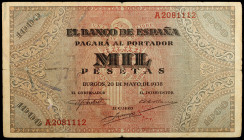 1938. Burgos. 1000 pesetas. (Ed. D35) (Ed. 434). 20 de mayo. Raro. MBC-.