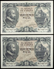 1940. 25 pesetas. (Ed. D37) (Ed. 436). 9 de enero, Juan de Herrera. Pareja correlativa, serie A. Mínimo doblez, pero ejemplares extraordinarios. Pleno...