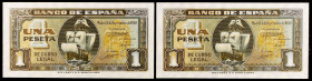 1940. 1 peseta. (Ed. D43a) (Ed. 442a). 4 de septiembre, Santa María. Pareja correlativa, serie A. Esquinas levemente rozadas. S/C-.