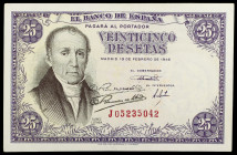 1946. 25 pesetas. (Ed. D51a) (Ed. 450a). 19 de febrero, Flórez Estrada. Serie J. Doble firma del Cajero. Raro. EBC.
