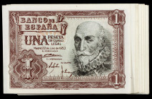 1953. 1 peseta. (Ed. D66 y D66a) (Ed. 465 y 465a). 22 de julio, Marqués de Santa Cruz. 85 billetes con y sin serie, algunos correlativos. S/C-/S/C.