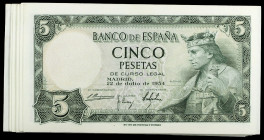 1954. 5 pesetas. (Ed. D67) (Ed. 466). 22 de julio, Alfonso X. 19 billetes correlativos sin serie. S/C-/S/C.