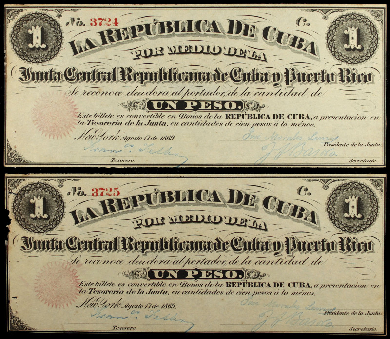 1869. Junta Central Republicana de Cuba y Puerto Rico. 1 peso. (Ed. CU32) (Ed. 3...