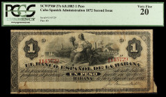 1883. Banco Español de la Habana. 1 peso. (Ed. CU52) (Ed. 55). 6 de agosto, serie D. Certificado por la PCGS como Very Fine 20. Escaso. MBC-.