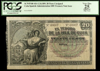 1891. El Tesoro de la Isla de Cuba. 20 pesos. (Ed. CU62) (Ed. 65). 12 de agosto. Sin firmas. Certificado por la PCGS como Very FIne 25 apparent Edge T...