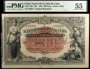 1891. El Tesoro de la Isla de Cuba. 200 pesos. (Ed. CU65) (Ed. 68). 12 de agosto, nº 03502. Sin firmas. Certificado por la PMG como About Uncirculated...