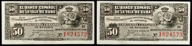 1896. Banco Español de la Isla de Cuba. 50 centavos. (Ed. CU67) (Ed. 70). 15 de mayo. Pareja correlativa, serie H. MBC+/EBC-.