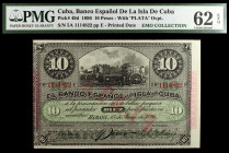 1896. Banco Español de la Isla de Cuba. 10 pesos. (Ed. CU79) (Ed. 82). 15 de mayo. Serie E. Sobrecarga PLATA en reverso. Certificado por la PMG como U...