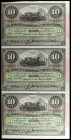 1896. Banco Español de la Isla de Cuba. 10 pesos. (Ed. CU79) (Ed. 82). 15 de mayo. Serie E. Trío correlativo. Sobrecarga PLATA en reverso. Sin cortar....