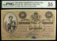 1896. Banco Español de la Isla de Cuba. 50 pesos. (Ed. CU80) (Ed. 83). 15 de mayo. Serie D. Sobrecarga PLATA en reverso. Certificado por la PMG como A...