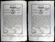 1813. Tesorería Nacional de Puerto Rico. 25 pesos. (Ed. PR2) (Ed. 4). 4 de mayo. Pareja correlativa. 4 puntos de aguja. Raros. EBC-.