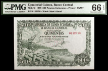 Guinea Ecuatorial. 1969. Banco Central. 500 pesetas guineanas. (Pick 2). 12 de octubre. Impreso en la FNMT. Certificado por la PMG como Gem Uncirculat...