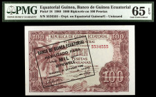 Guinea Ecuatorial. 1980. Banco de Guinea Ecuatorial. 1000 bipkwele sobre 100 pesetas guineanas. (Pick 18). 21 de octubre. Sello estampillado en anvers...