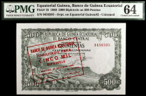 Guinea Ecuatorial. 1980. Banco de Guinea Ecuatorial. 5000 bipkwuele sobre 500 pesetas guineanas. (Pick 19). 21 de octubre. Sello estampillado en anver...