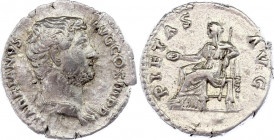 Roman Empire Denarius 134 - 138 AD
Silver, 3,1 gramm. RIC 26. Obv: HADRIANVSAVGCOSIIIPP - Laureate head right. Rev: PIETASAVG - Pietas sitting left o...