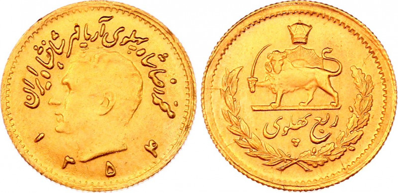 Iran 1/4 Pahlavi 1975 SH 1354
KM# 1198; Gold (.900) 1,99g.; Mohammad Rezā Pahla...