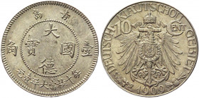China Kiau Chau 10 Cents 1909 German Occupation
KM# 2; Schön# 2; Copper-Nickel 4,01g.; Wilhelm II; UNC