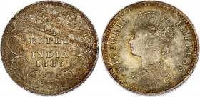 British India 1/4 Rupee 1883 C Rare
KM# 490; Type C Bust, Type II Reverse; Silver; Victoria; XF with nice golden toning