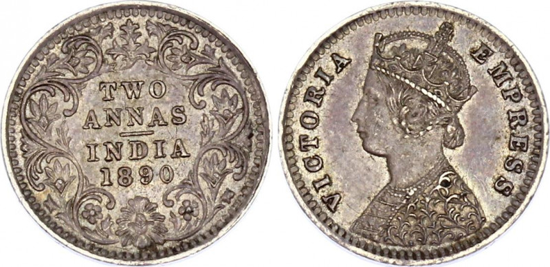 British India 2 Annas 1890 B Rare
KM# 488; Silver; Victoria; AUNC with nice ton...