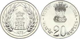 India 20 Rupees 1973
KM# 240; Silver; FAO - Grow More Food; UNC