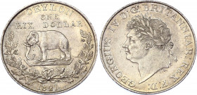 Ceylon 1 Rixdollar 1821
KM# 84; Silver; George IV; AUNC