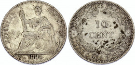 French Cochinchina 10 Centimes 1884
KM# 4; Silver; Victoria; VF+