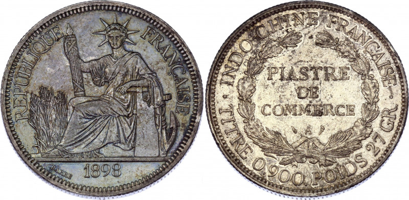 Indochina 1 Piastre 1898 A
KM# 5a.1; Silver; XF+ with amazing toning