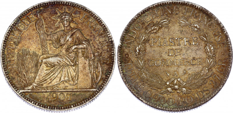 Indochina 1 Piastre 1907 A
KM# 5a.1; Silver; AUNC with amazing toning