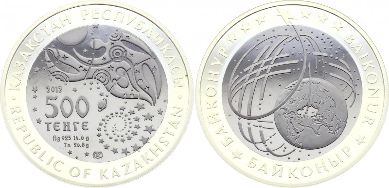 Kazakhstan 500 Tenge 2012
Silver (.925) 14.6 g., Tantal 26.8 g., Proof; Baikonu...