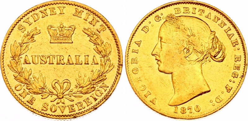 Australia Sovereign 1870
KM# 4; Gold (.917) 7,87g.; Victoria; Mint: Sydney; VF-...