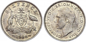 Australia 6 Pence 1946
KM# 38a; Silver; George VI; UNC-