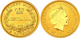 Australia 25 Dollars 2005
KM# 868; Gold (.917) 7,92g.; Elizabeth II; 150th Anniversary First Australian Sovereign; Mint: Sydney; Mintage 7,500; Proof