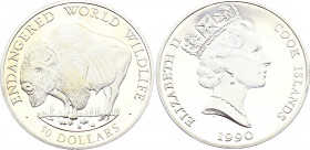 Cook Islands 50 Dollars 1990
KM# 58; Silver (.925) 19.4 g., Proof; Endangered world wildlife series, buffalo