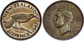 New Zealand 6 Pence 1942
KM# 8; Silver; George VI; UNC