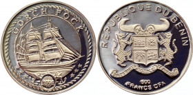 Benin 500 Francs 1996 
KM# 31; Silver 7,00g.; "Gorch Fock" Sailing Ship; Proof