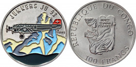 Congo 100 Francs 1995 
KM# 21; Copper-Nickel; Junkers JU52 multicolor; UNC