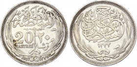 Egypt 20 Piastres 1917 AH 1335
KM# 321; Silver; Hussein Kamel; XF