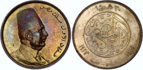 Egypt 20 Piastres 1923 AH 1341 H
KM# 338; Silver; Fuad; UNC with mint luster & toning