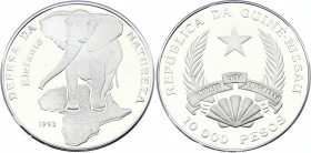 Guinea-Bissau 10000 Pesos 1993
KM# 31; Silver, Proof; Elephant