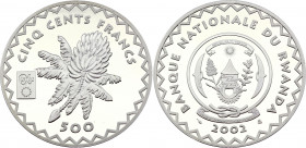Rwanda 500 Francs 2002 Rare
KM# 30; Silver, Proof; Mintage 500 pcs only!