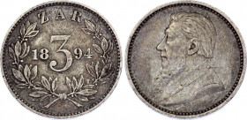 South Africa 3 Pence 1894
KM# 3; Silver; XF