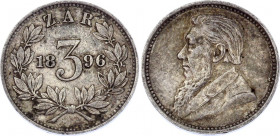 South Africa 3 Pence 1896
KM# 3; Silver; XF