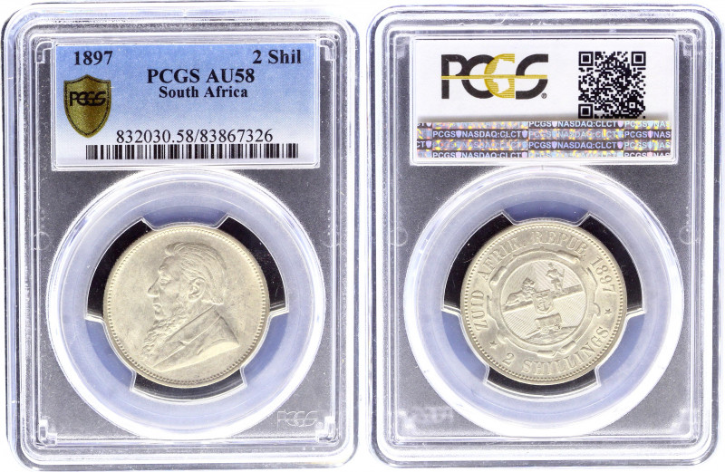 South Africa 2 Shillings 1897 PCGS AU 58
KM# 6; Silver